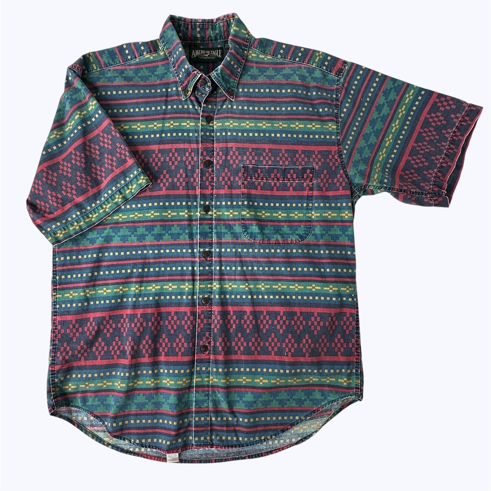Vintage American Eagle Short Sleeve Shirt Button Up Cowboy Southwestern 90s Sz M